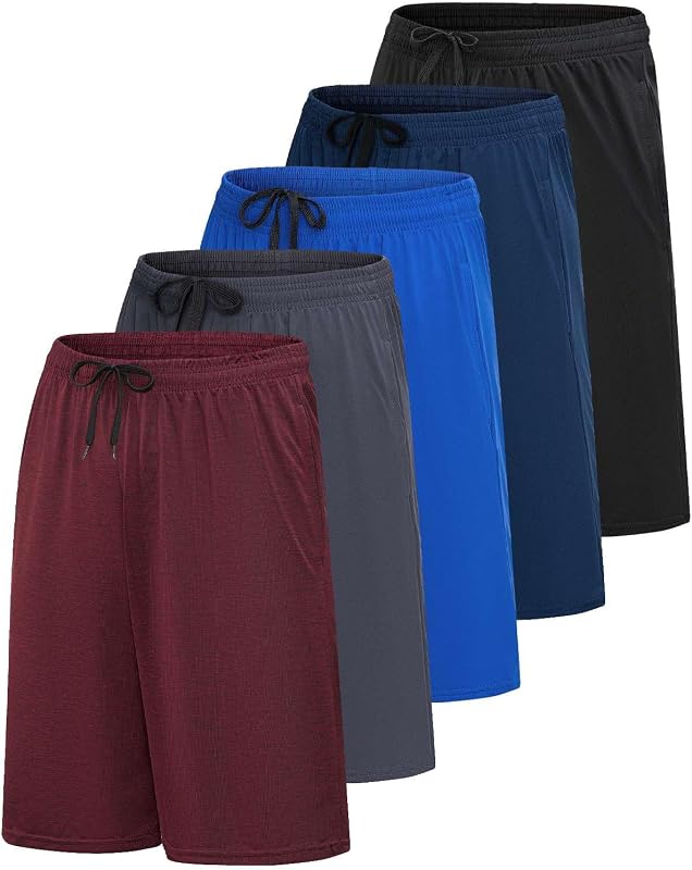 Paquete de 5 pantalones cortos de baloncesto Dry Fit para hombre, gimnasio, atletismo, entrenamiento informal, correr | Elástico, Largo, Cómodo, Cordón, Bolsillos, Sudor, Verano, Salón, Pijama, Dormir, Fútbol, ​​Senderismo, Pista, Tenis, Deportes, MMA