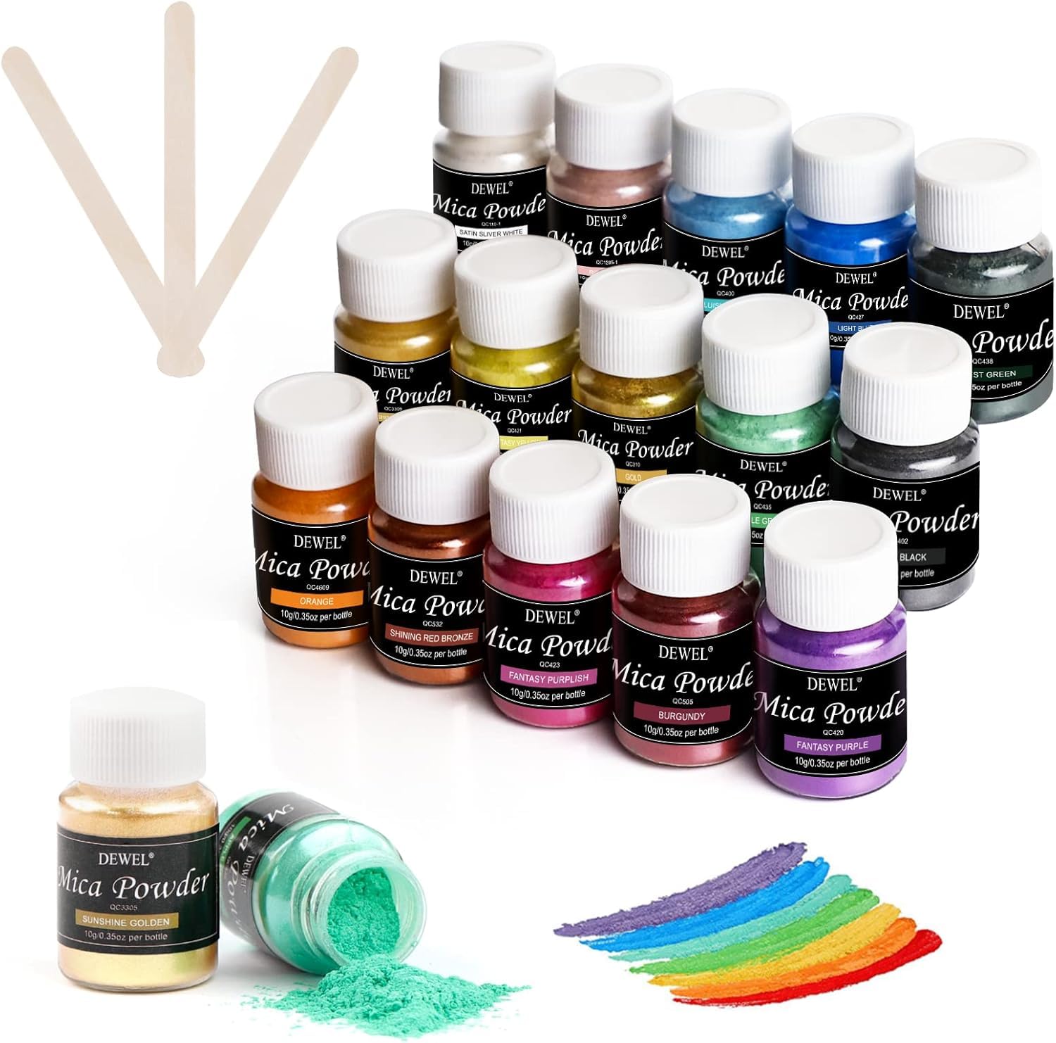 DEWEL Epoxidharz Farbe, DEWEL 15er*10 ml Mica Pulver, Metallic Farbe Resin Pulverfarbe Seifenfarbe Pigmentpulver für DIY, Seifen, Kerze, Schleim, Kosmetik, Nagellack