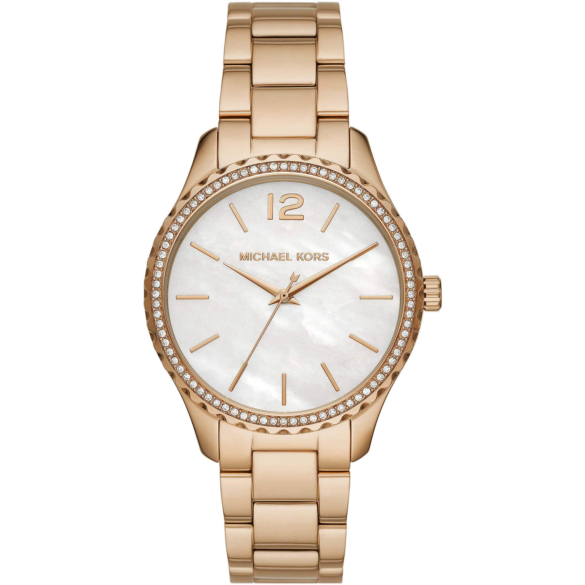 Michael Kors Layton Reloj para Mujer, Movimiento de Cuarzo con Correa de Acero o Piel