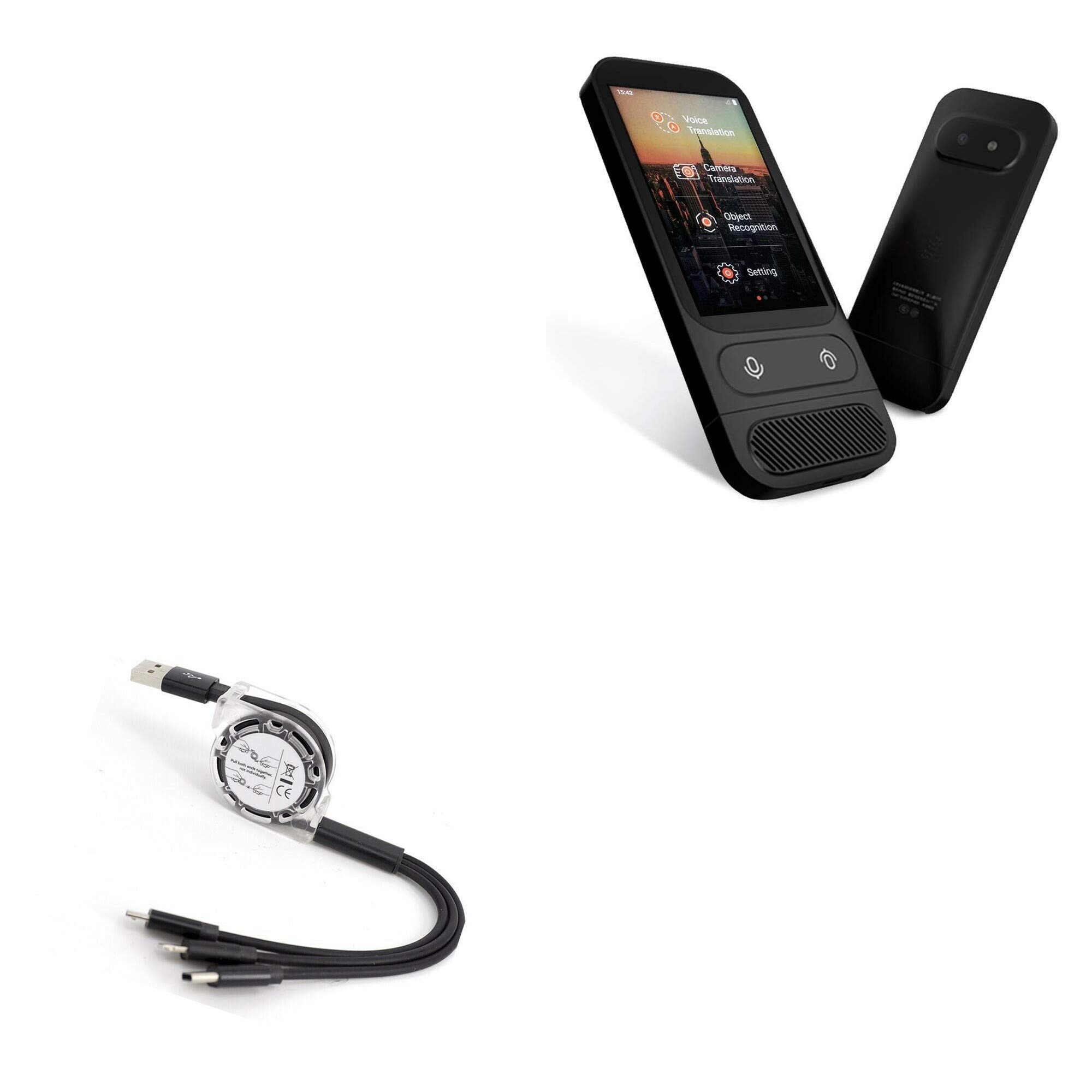 BoxWave Cable Compatible with Alcorrect JoneR Translator (Cable AllCharge miniSync, Retractable, Portable USB Cable for Alcorrect JoneR Translator - Jet Black