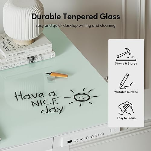 Vista 30 de CubiCubi Escritorio eléctrico de pie de 55 x 24 pulgadas con cajón, escritorio eléctrico de pie de altura ajustable, escritorio de oficina en casa
