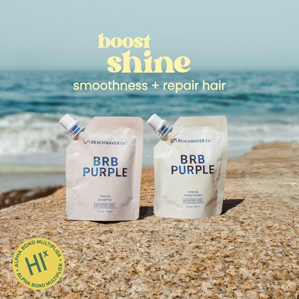 The Beachwaver Co. BRB Blonde Purple Conditioner - Travel Size (3 Oz) | Anti-Brass Toning Conditioner w/HiX Vegan Bond Multipliers | Moisturizing Sulfate-Free Formula for Blonde & Grey Hair