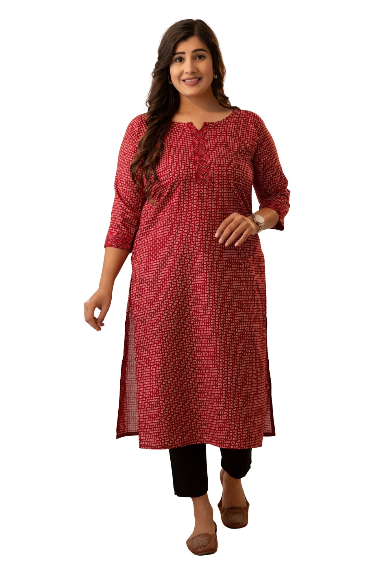 Women’s Designer Kurti | Pure Cotton | Red Color Dot Printed | Key Hole Round Neck | Calf Length Kurti-picture-11