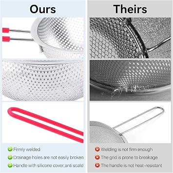 Stainless Steel Colander Set of 3, Perforated Strainer with Silicone Grip