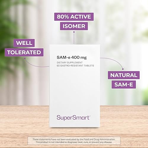 Miniatura 2 de Supersmart - SAM-e 400mg (80% Active Isomer S,S) - Advanced S-Adenosyl Methionine SAM-e Supplement Non-GMO & Gluten Free - 60 Enteric Coated