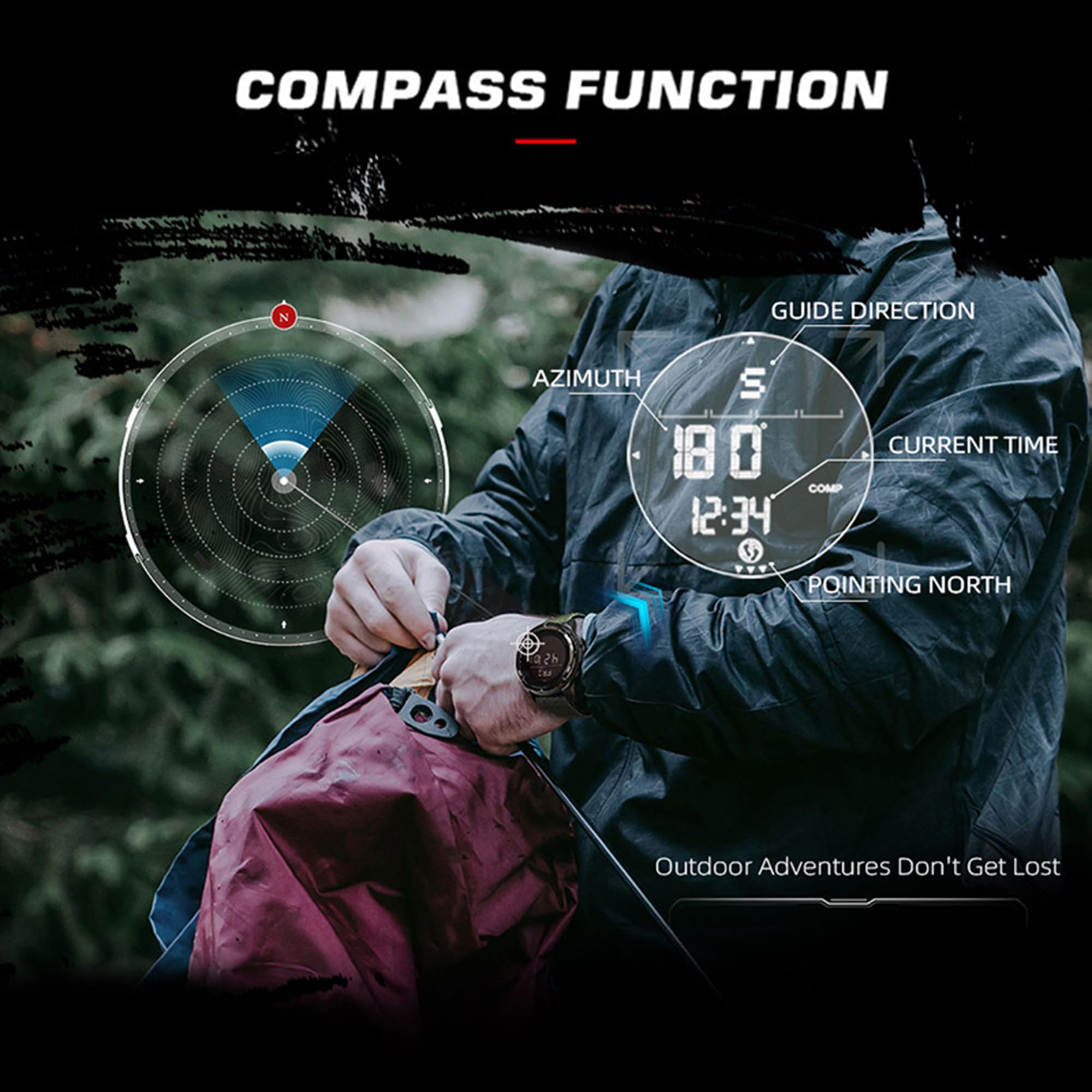 Digital Armbanduhr Herren Militär Uhr mit Schrittzähler Kompass Sportuhren Herren Outdoor Military Watch 5ATM Wasserdicht Digital Uhr Herren Chronograph Nylon Taktische Uhr Senioren Groß Jungen