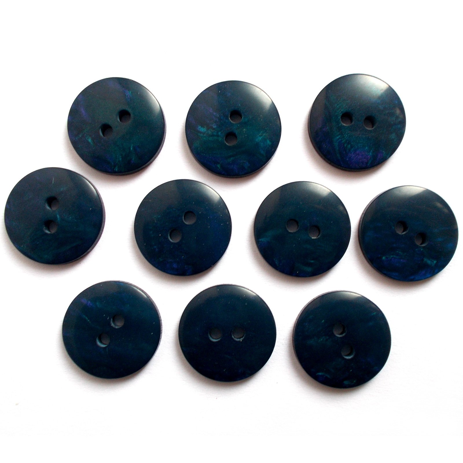 Mother of Pearl Effect Colour Buttons Round 2 Hole Pack of 10 (Dark Blue, 15mm)