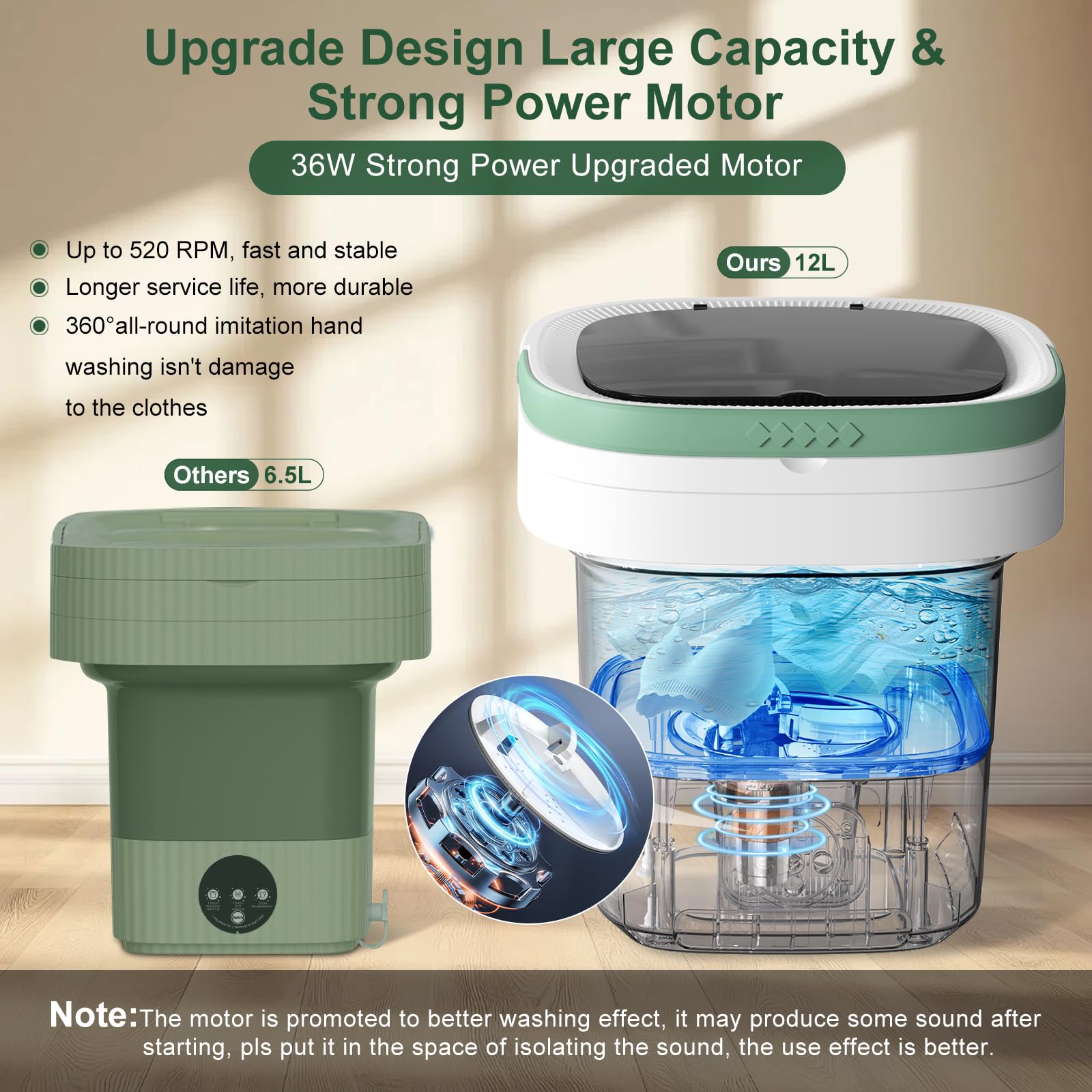 Mini Waschmaschine, 12L 2 in 1 Camping Waschmaschine Klein mit Abnehmbarer Trockenkorb, 3 Modi Tiefenreinigung Portable Mini Washing Machine,Reisewaschmaschine für Unterwäsche, Babykleidung (Grün)