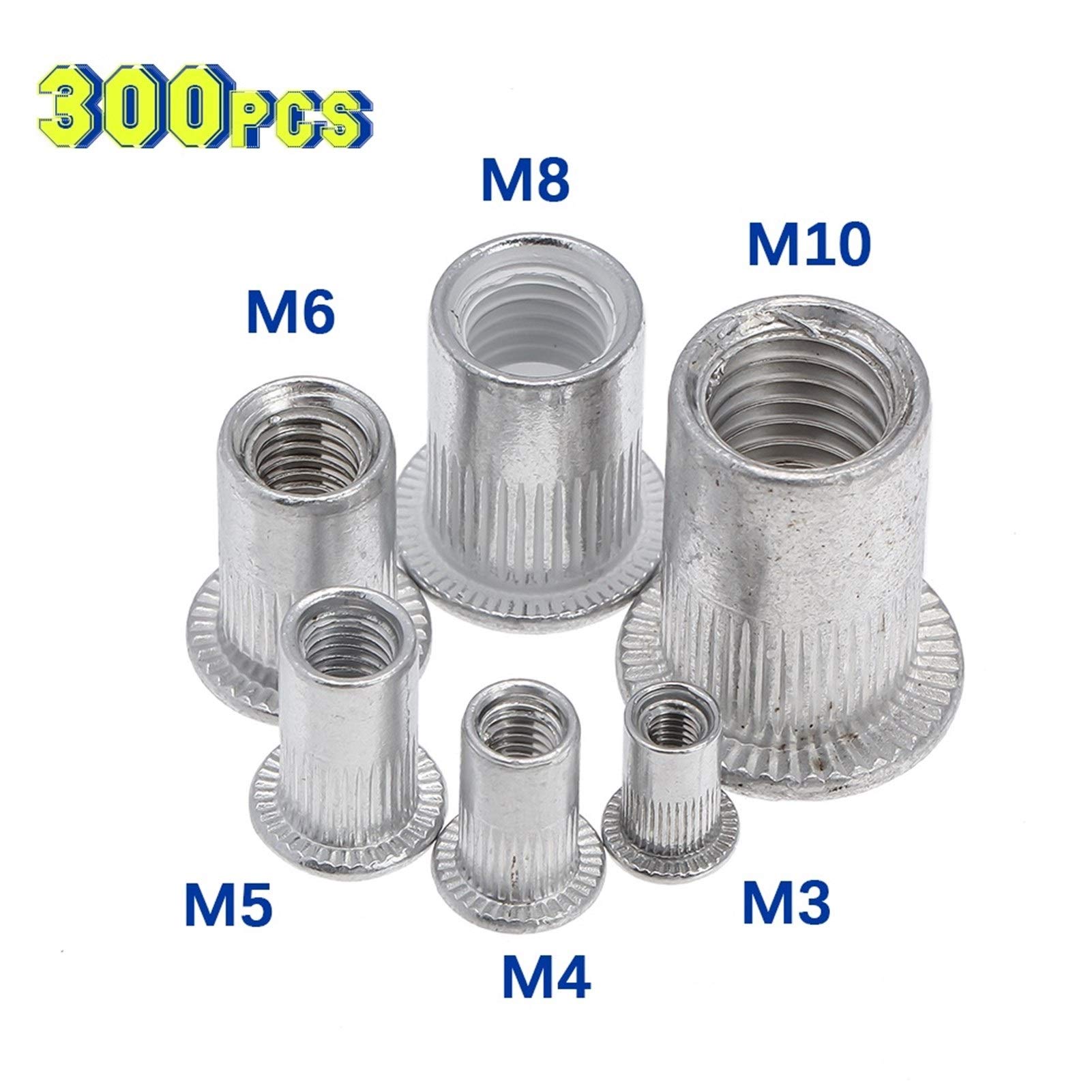 Remaches,Remache Ciego Los remaches 300pcs M3 M4 M6 M8 M10 planas cabeza del remache tuercas de fijación de aleación de aluminio remache tuerca tuercas Insertar remachado Conjunto Pop remaches de lató