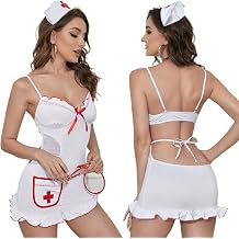 Women's Nurse Costume Dress - Naughty Roleplay Lingerie Set Halloween Valentines Day Nurse Uniform Outfit