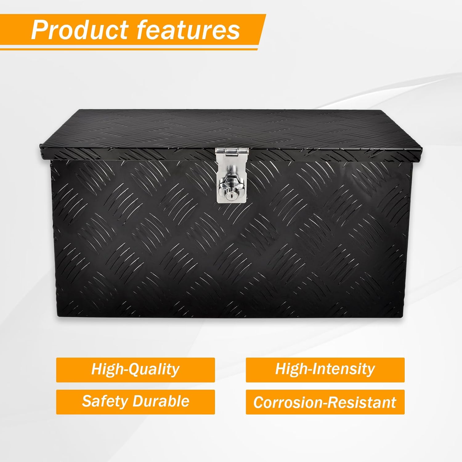 20 Inch Aluminum Tool Box Black 5 Bar Tread Trailer Truck Bed Pickup Underbody Car RV Outdoor Storage Organizer - 20 x 12 x 9.5 In Toolbox