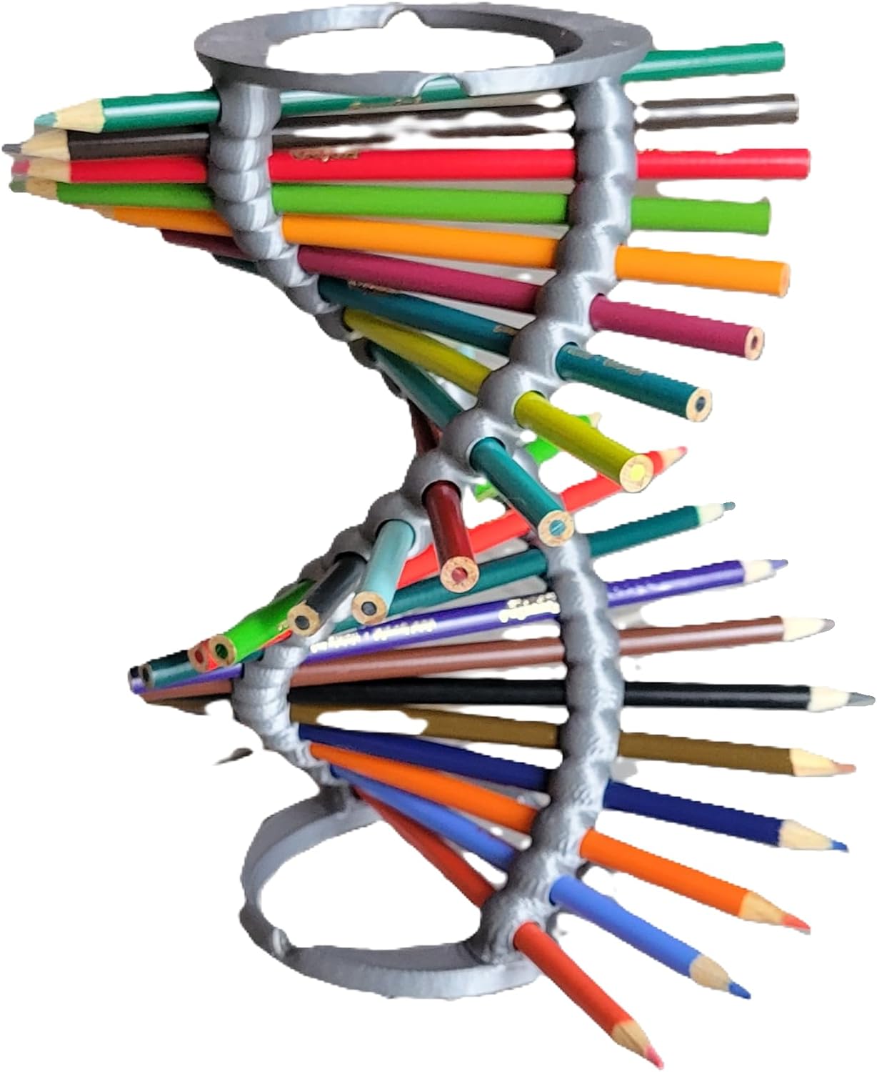 Znet3D Double Helix DNA Desk Organizer - Durable Pencil Holder for 23 Pencils | Ideal Gift for Teachers, Students, and Science Enthusiasts (Silver)