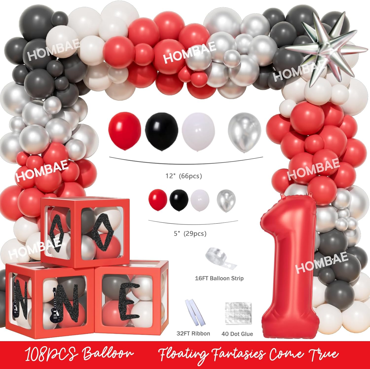 One Rocks 1st Birthday Decorations, Rock and Roll First Party Decorations, Born to Rock One Backdrop Balloon Banner Tablecloth Cake Topper Box Cutout Crown Poster for One Year Old Birthday