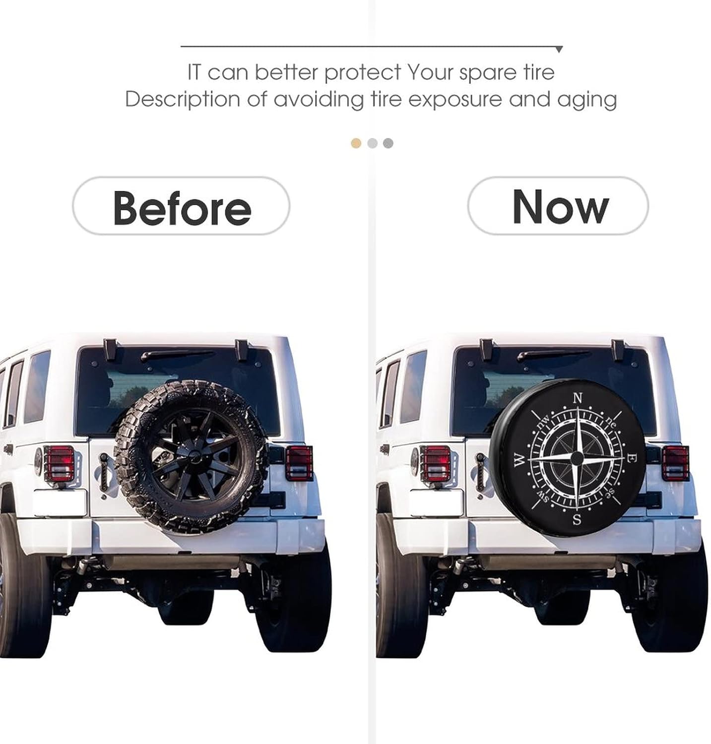 Foruidea Compass Sun Dial Black Spare Tire Cover PU Leather Wheel Tire Cover Fit Trailer, RV, SUV and Many Vehicle 15inch