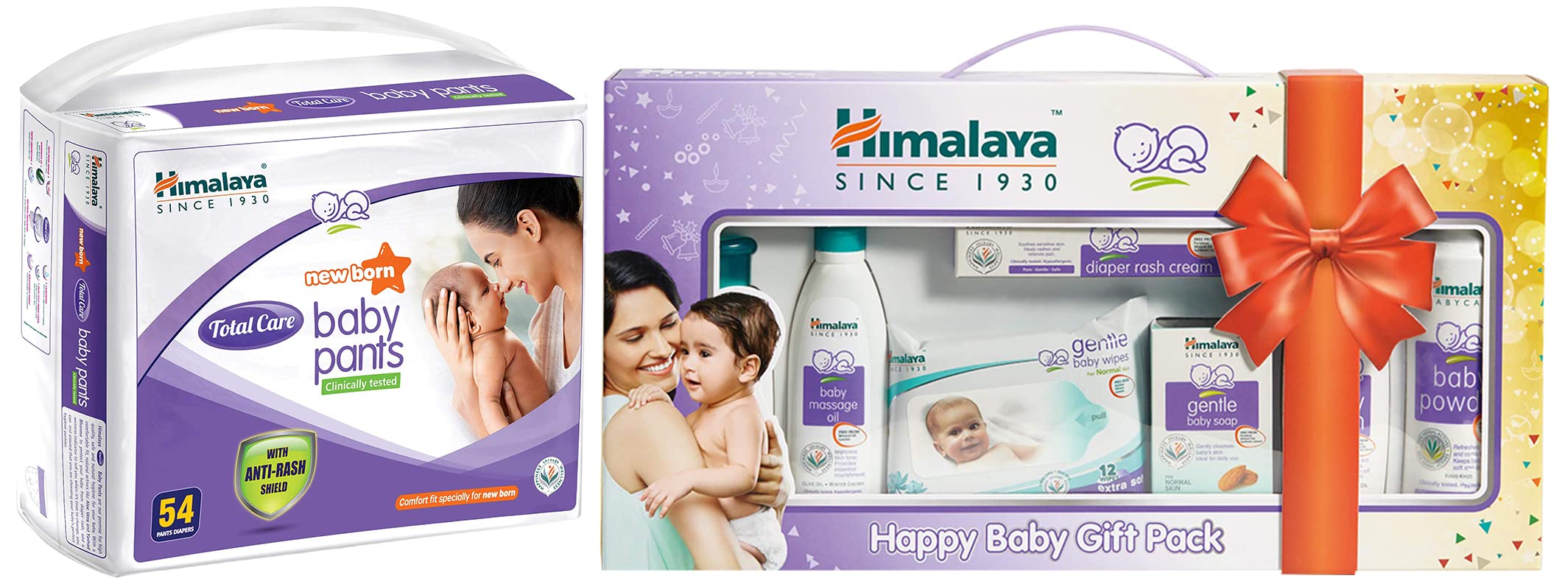 Himalaya Total Care Baby Pants, New Born (Count of 54) & Himalaya Baby Gift Pack Series,Pack of 1 set,white