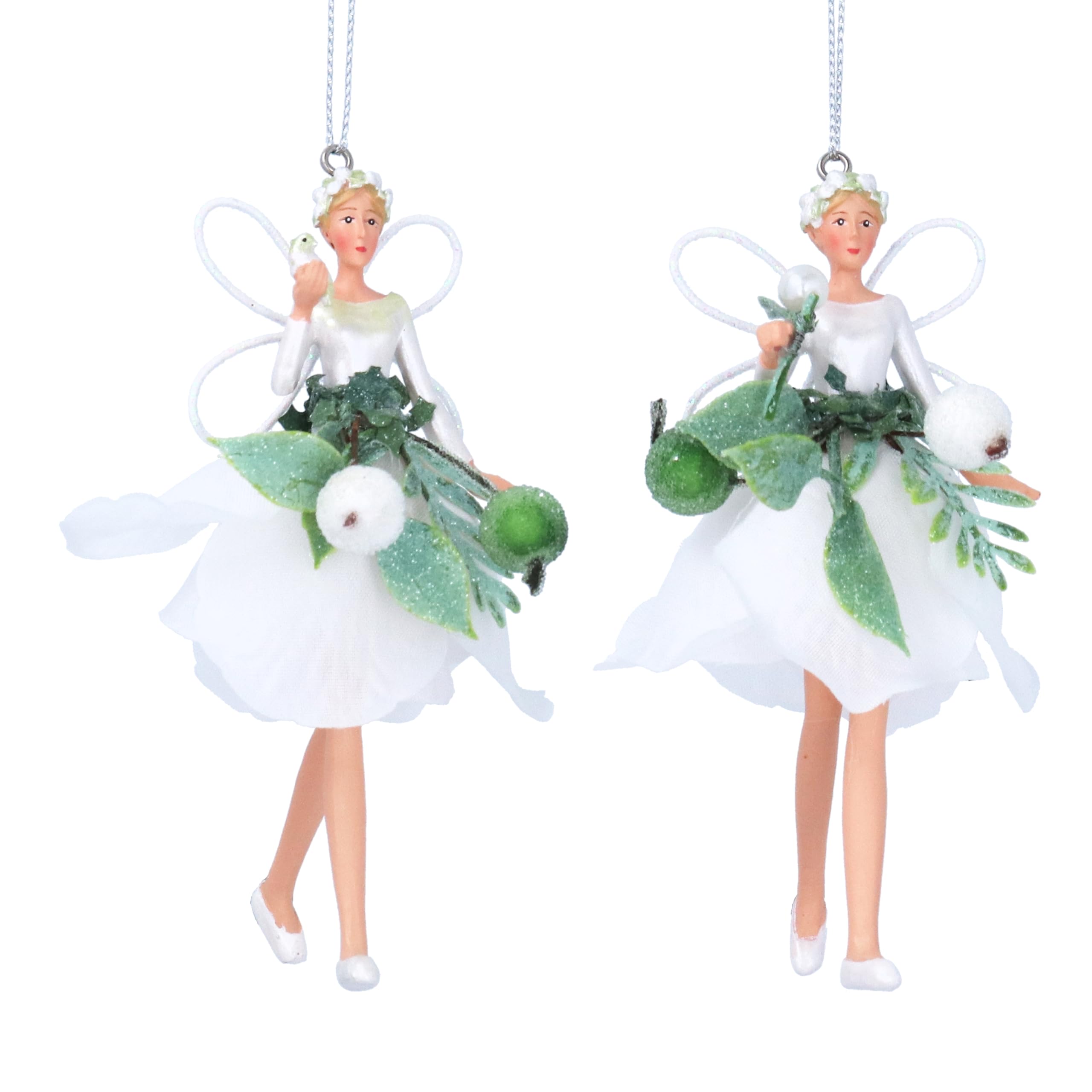 Gisela Graham Resin & Fabric Snowdrop & Berries Organza Fairies Set of 2