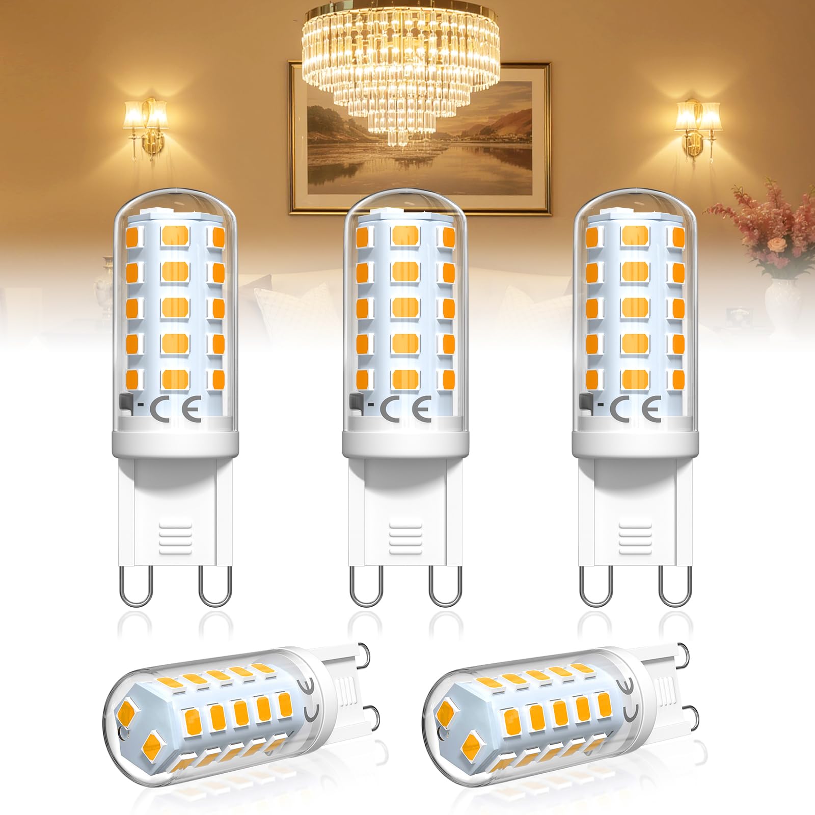 Bonlux G9 LED Amber Dimmbar Warmweiß 2200K, LED Leuchtmittel G9 Bernstei 4W Entspricht 25W 28W 33W 40W Halogen Lampe, GU9 stecklampe, G 9 Kleine Glühbirnen, Augenschutz, AC 220-240V, 5 Stück