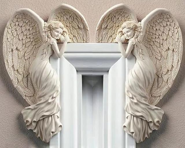 Door Frame Angel Wall Sculpture Left Right Door Frame Angel Wing Sculpture Vintage Shabby Ivory Wall Sculptures 3D Chic Angelic Figurines Ornaments for Door Frame Fireplace