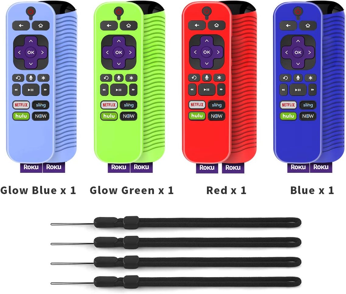 (4-Pack) for 3600R TCL Roku TV Stick Remote Case Cover,TOLUOHU for TCL Roku Remote Control,Cover Roku Express Skin Sleeve Silicone Shockproof with Lanyard-for RCAL7R/3921/3800/3810-Roku Remote Cover