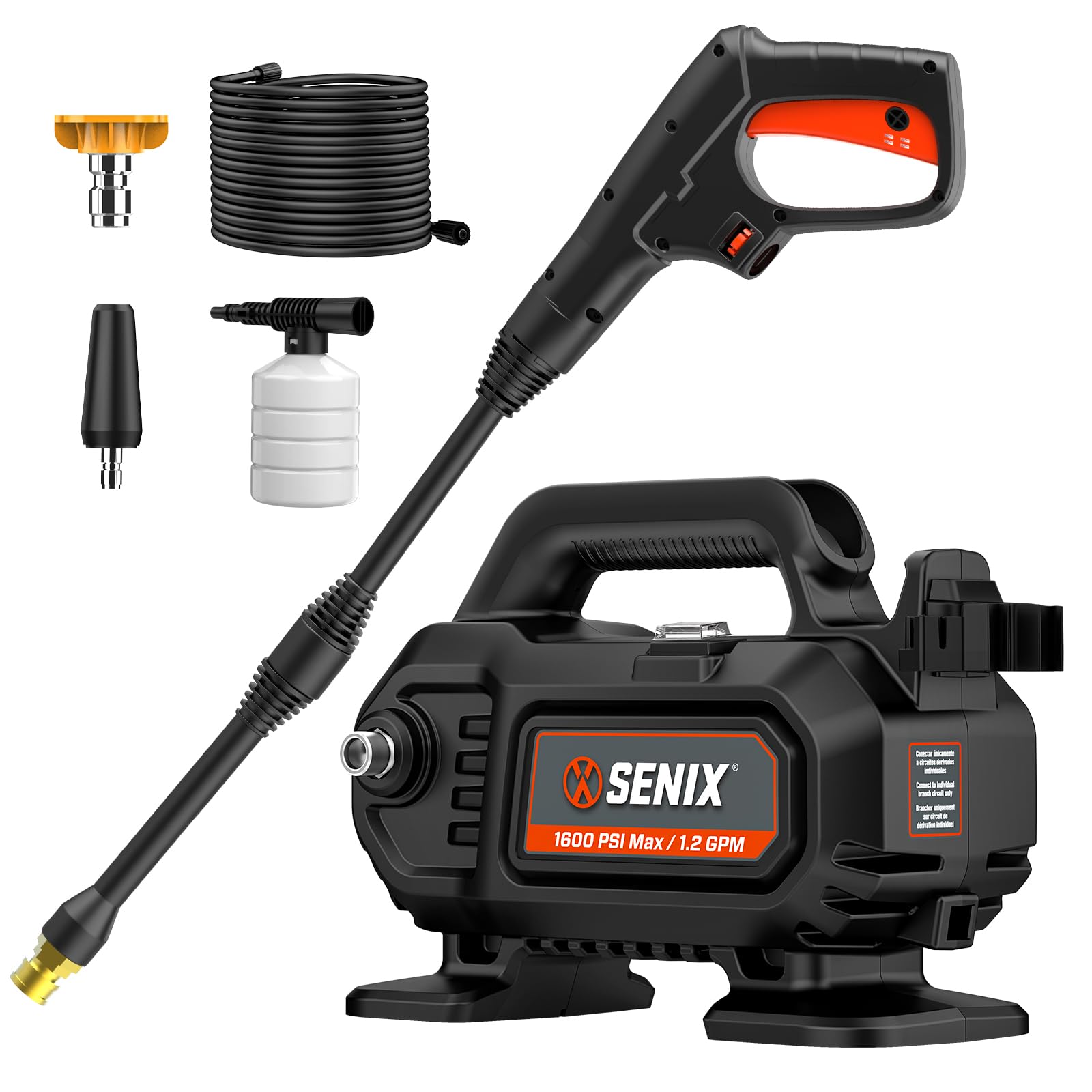 SENIX 13 Amp Electric Pressure Washer - 1700 PSI, 1.2 GPM, C