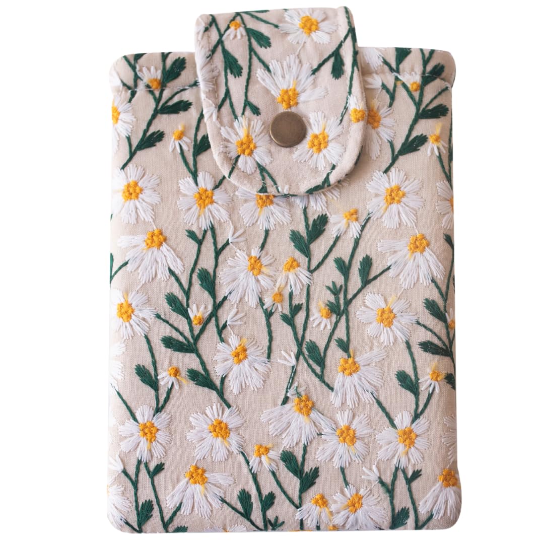 Embroidered Kindle Sleeve - Fits Paperwhite (6” & 6.8”), Signature (6.8”), Oasis, Kobo Clara, Nook Glowlight - Handmade Padded Fabric Cover for