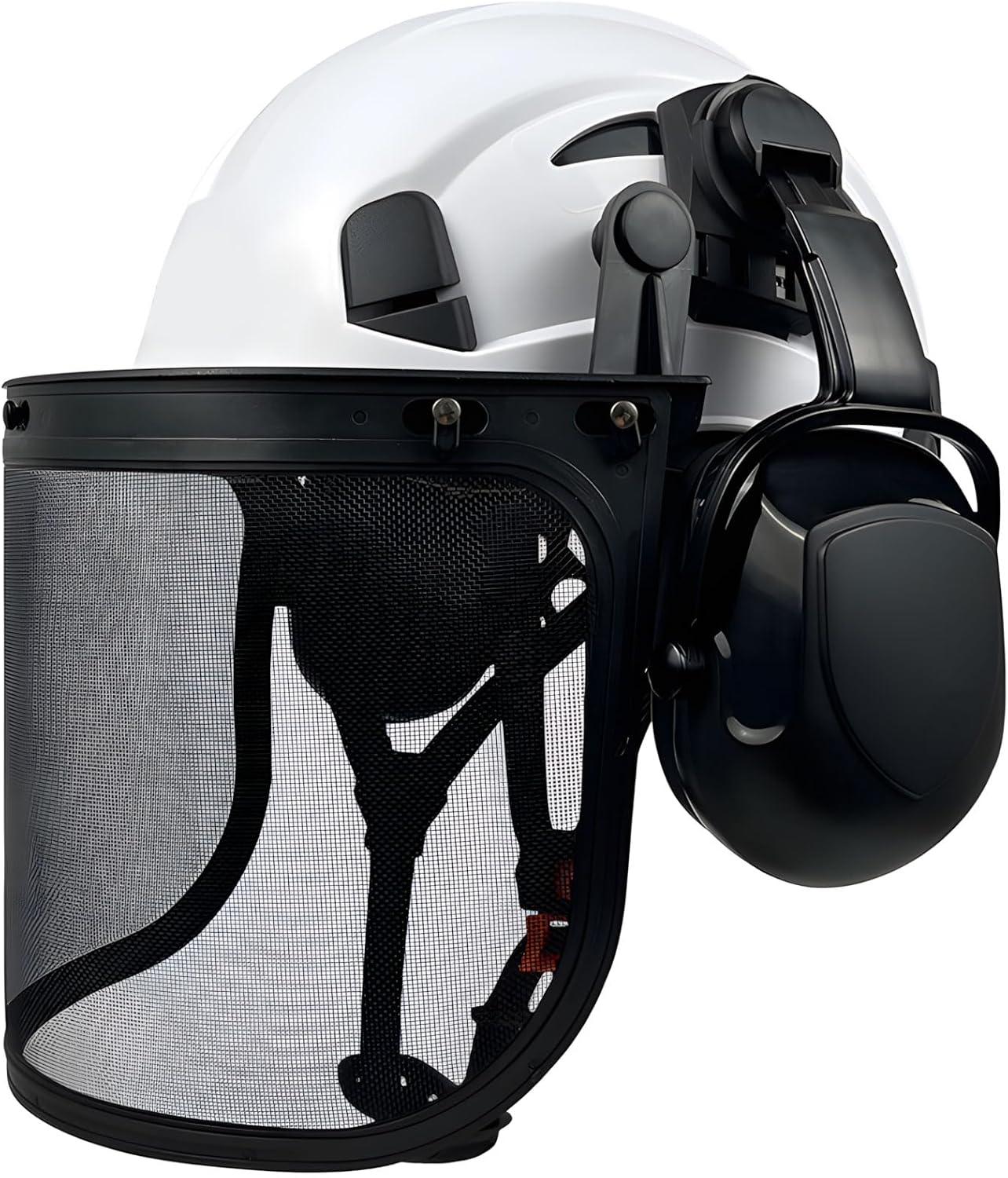 Forestry Security Headpiece with Constructed in Noise Cancelling Ear Protectors Modifiable Sun Counselor Effect Immune Shell for Chainsaw Executors Protective Headpiece with Spatter Face Protect