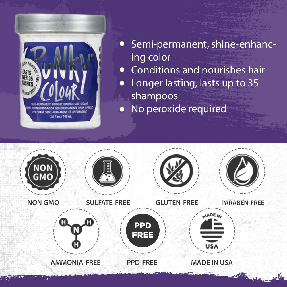 Punky Violet Semi Permanent Conditioning Hair Color, Non-Damaging Hair Dye, Vegan, PPD and Paraben Free, Transforms to Vibrant Hair Color, Easy To Use and Apply Hair Tint, lasts up to 35 washes, 3.5oz : Chemical Hair Dyes : Beauty & Personal Care