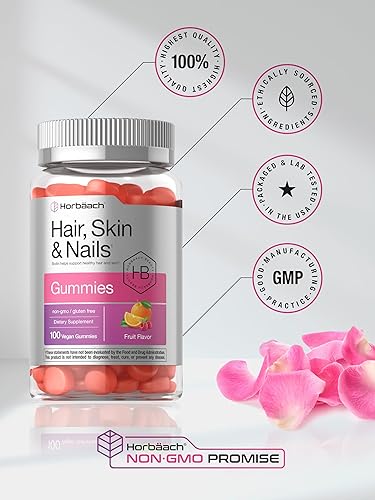 Miniatura 6 de Horbäach Gomitas para el cabello, piel y uñas, 100 unidades, con biotina, vitaminas con sabor a frutas, sin OMG, suplemento sin gluten