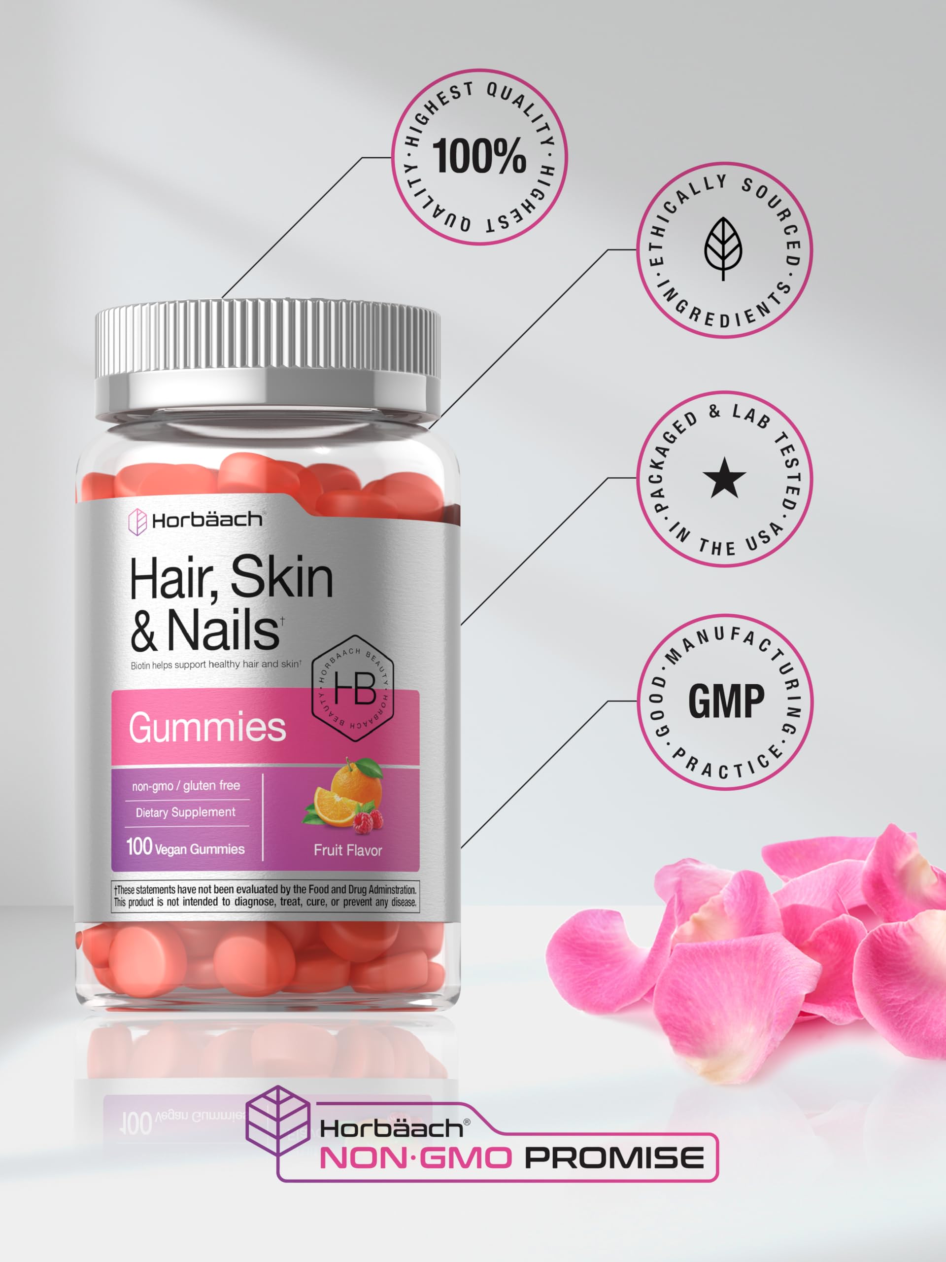 Complément Horbaach Hair Skin & Nails - 60 Gommes à La Framboise - Date De Péremption 02/2026