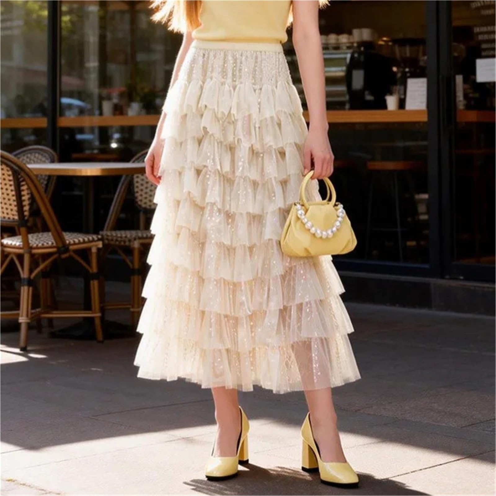Gonna Torta con Paillettes Pesanti, Versatile e alla Moda da Donna