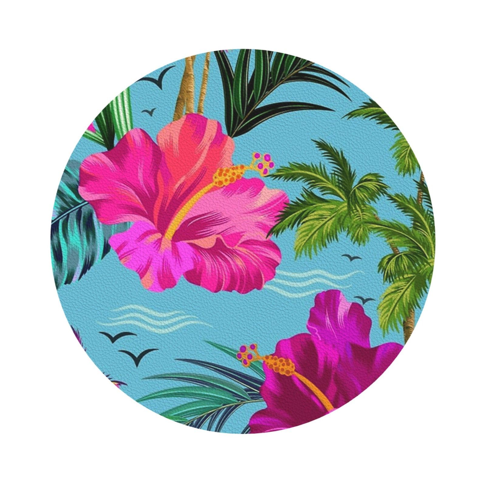 Hello Hawaii PU Leather Coasters Set of 6 Round Drink Coasters