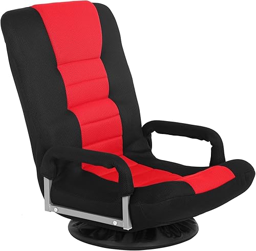 Silla giratoria de 360 para juegos con respaldo ajustable de 5 posiciones con asas para reposabrazos silla plegable de tela de malla para juegos