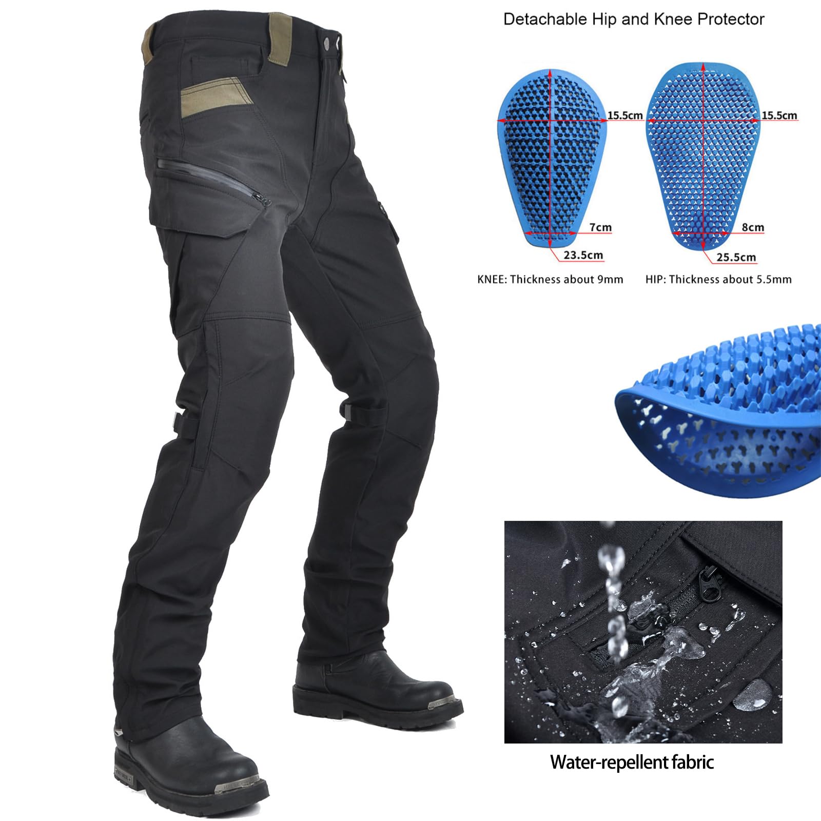 Pantalon Cargo de Moto Femme avec Ceinture Casual Vintage Racing Vélo Coupe-Vent Résistance à l'eau Homme Pantalon de Protection Vêtements de Sécurité avec Amovible Silice Protéger Pads