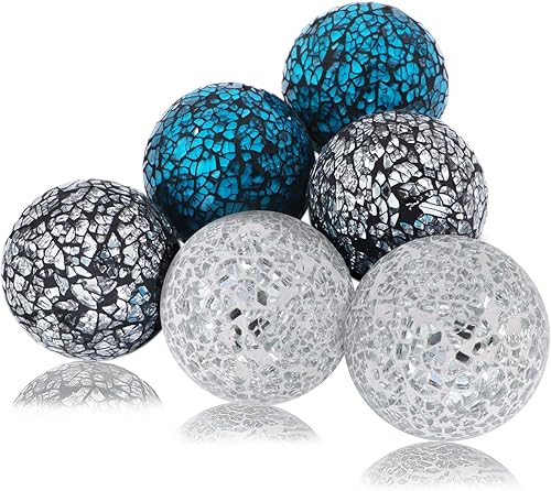 6 bolas decorativas de vidrio de 24 pulgadas esfera pequeña de mosaico decorativa esferas centrales para cuencos jarrones decoración de mesa de
