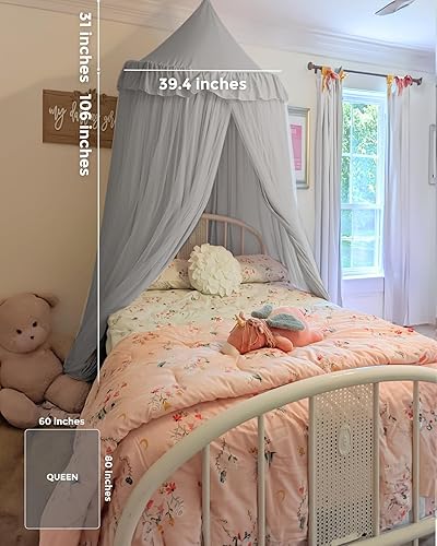 Miniatura 7 de little dove Toldo de cama grande con luces de estrella, toldo de doble capa para cama, toldo transpirable para rincón de lectura de niños, toldo