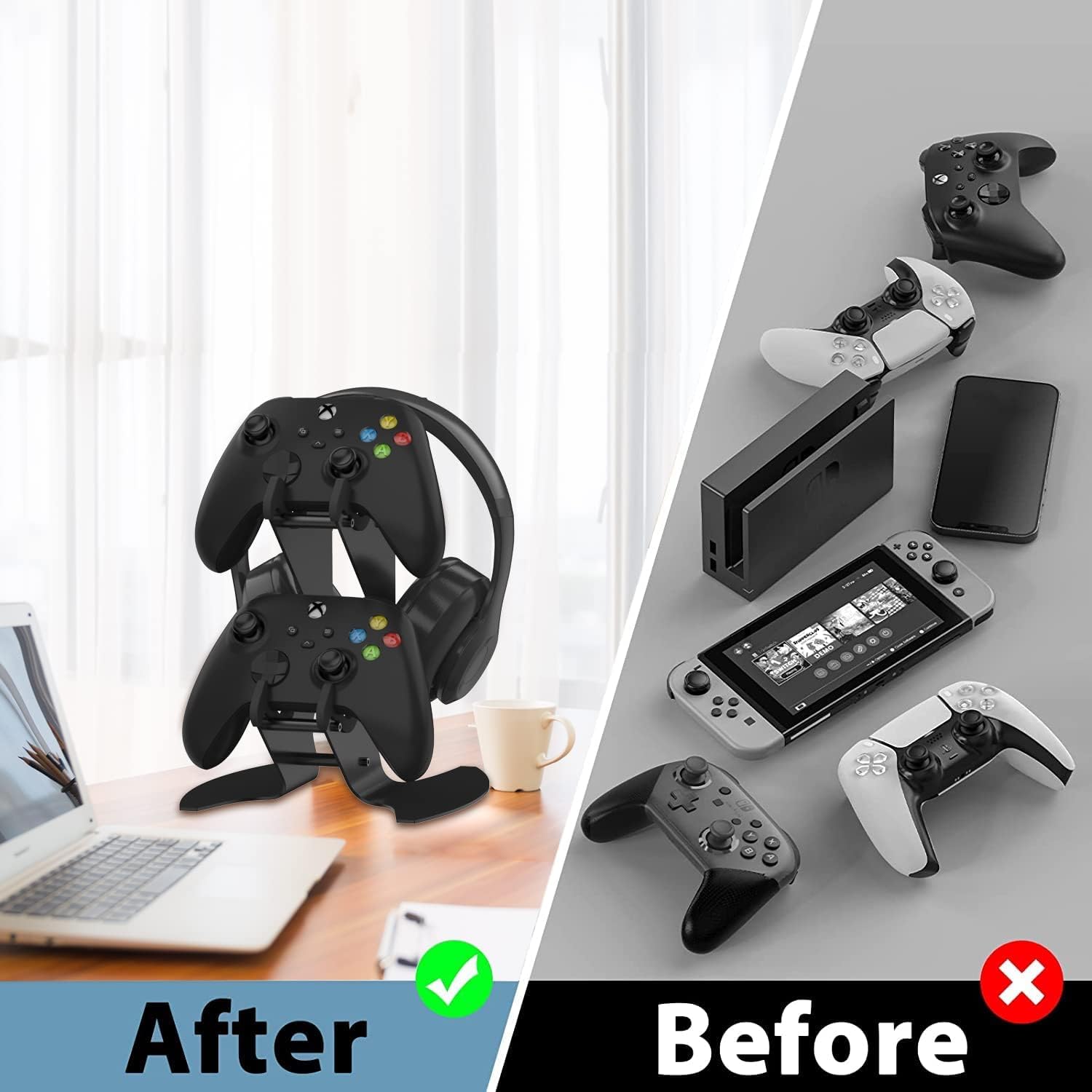 NBCP Soporte para Mando de Juegos, Soporte para Cascos con Mando de Multifunción para Xbox Series/Xbox One/PS5/PS4/Switch, Accesorios para Controller y Auriculare de Material Metálico