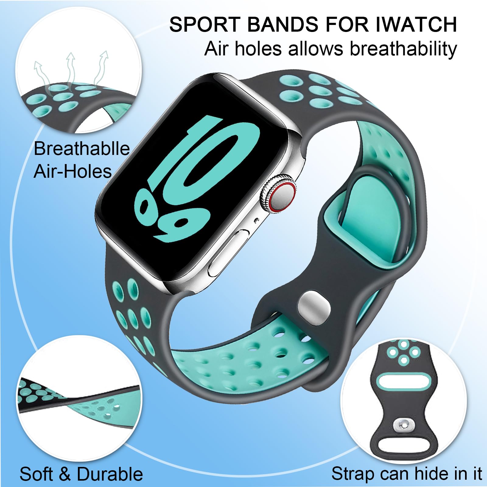 Gulemfy Compatibile per Apple Watch Cinturino - Cinturino 44mm 42mm 45mm 46mm 49mm 38mm 40mm 41mm, Sportiva Cinturini Silicone e Traspirante per iWatch Series SE 10 9 8 7 6 5 4 3 2 1 Ultra