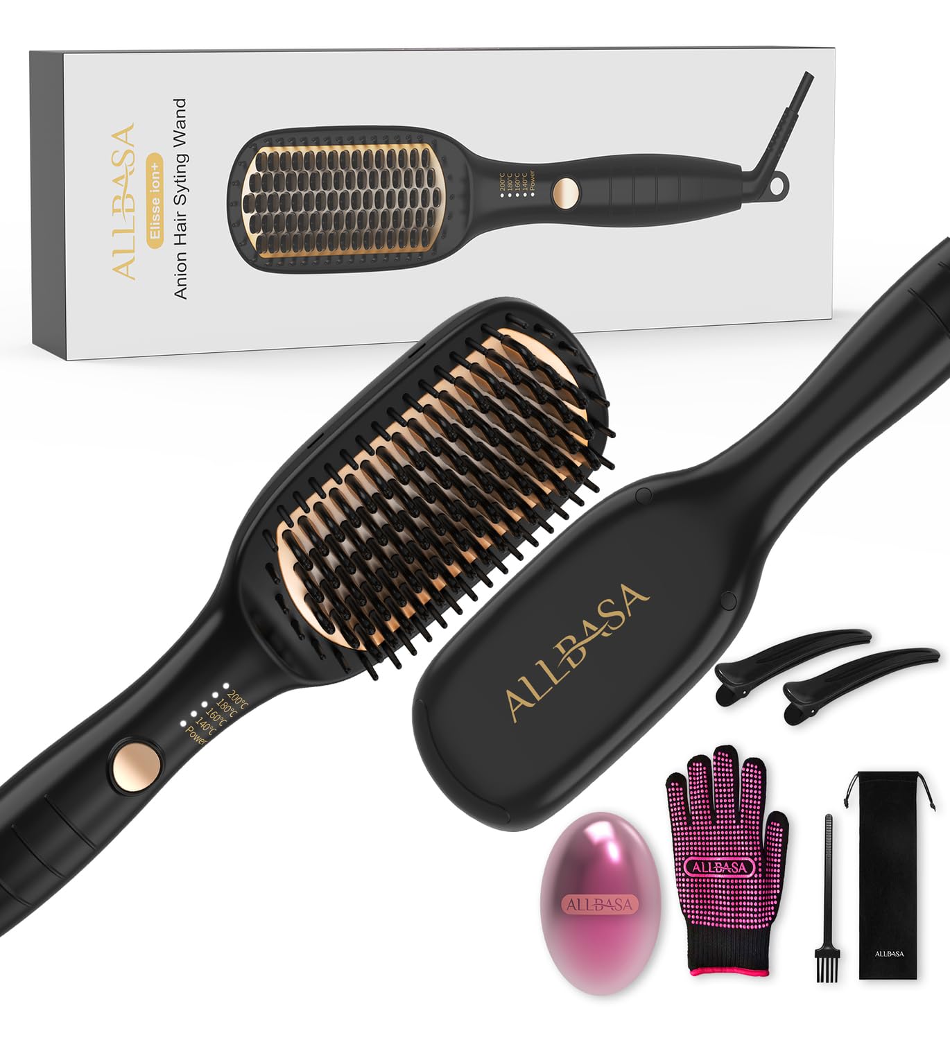 Lisseur Cheveux Professionnel Brosse Lissante Pour Cheveux, 4 Température Réglages, 140℃-200℃, Fers à Lisser Négatifs Ions,Tous Types de Cheveux (Or, Brosse Lissante)