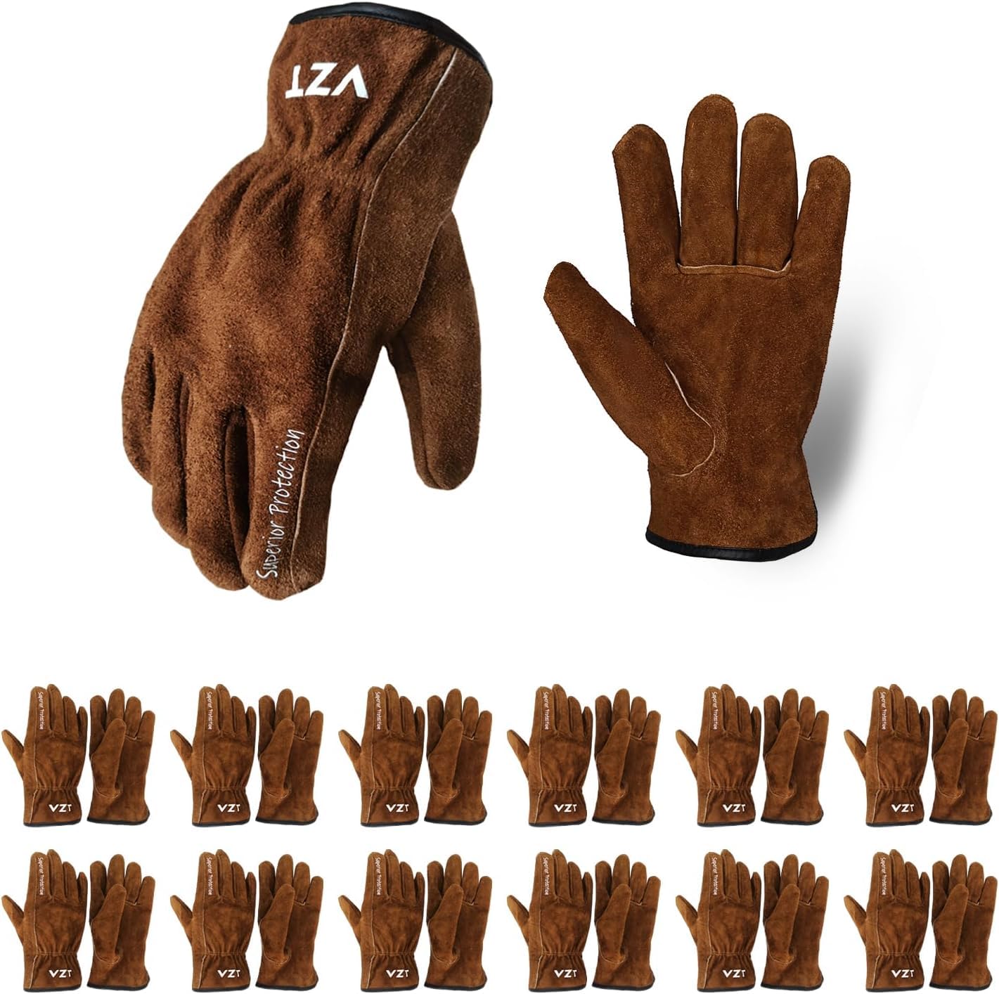 12 Paar Arbeitshandschuhe aus Leder für Männer und Frauen, weich, langlebig, robust, dick, für Bauarbeiten, Gartenarbeit, LKW-Fahren, wasserdicht, 12 Paar