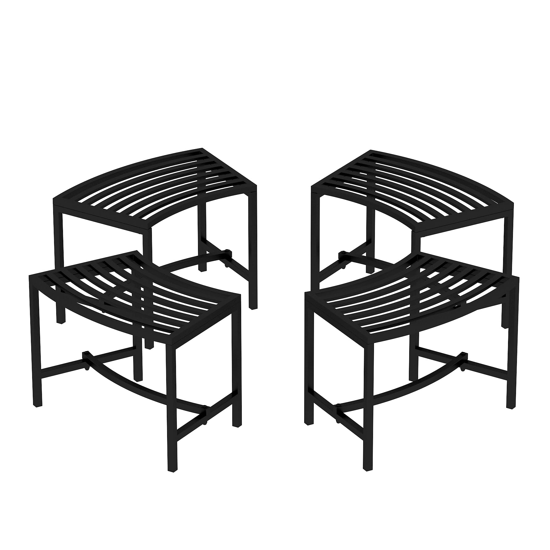 Metal Curved Fire Pit Bench Set of 4, Outdoor Fire Pit Seating, Steel Backless Outside Bench for Garden, Patio, Porch, Backyard, Plant Stand, Heavy Duty Plant Holder, Style 1, Black