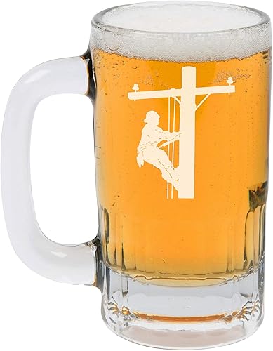 Taza de cerveza 12oz Stein Glass Lineman Escalador eléctrico de poste