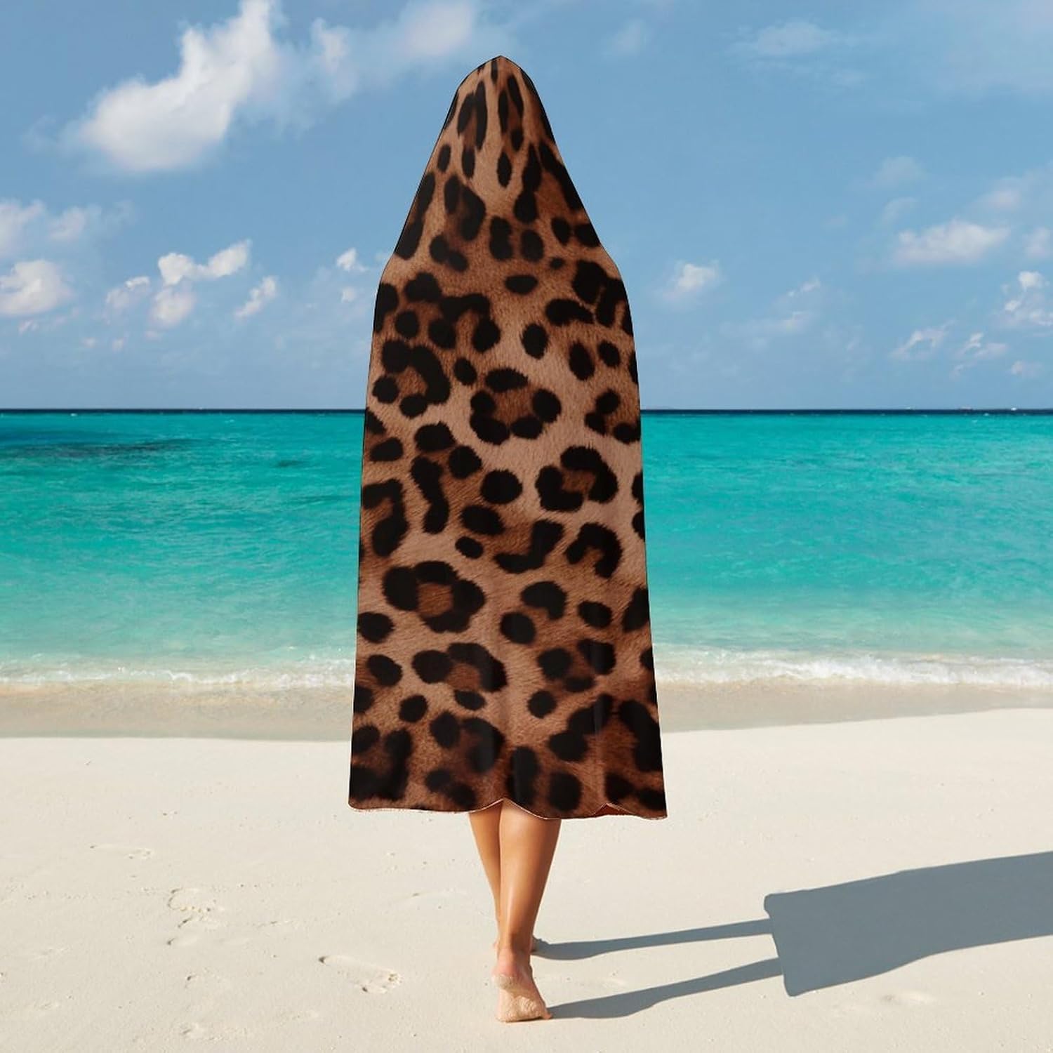Leopard Print Wearable Hooded Blanket, Ultra Soft Arctic Velvet Cape Cloak Unisex - Cozy Wearable Blanket