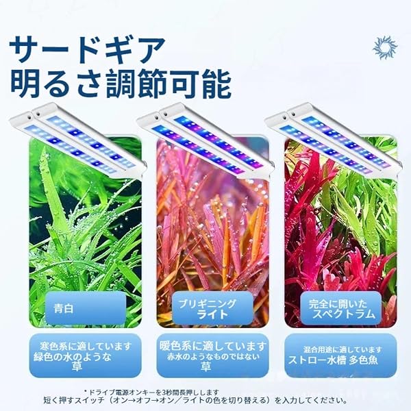 水槽用ダブルブレードLEDクリップ式ライト。超高輝度で小型水槽に最適。水槽の色を変えたり、色を鮮やかに見せるための特別な照明です。カラーチェンジ機能とタイマー機能を搭載。LZGG (A,4.8W) - 4