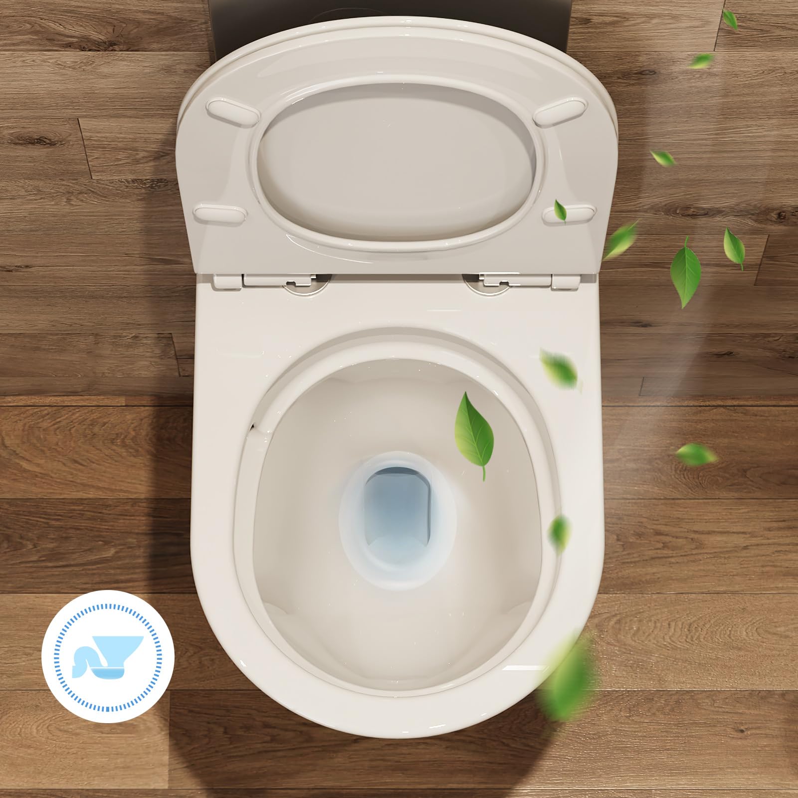 Teal Home WC sospeso da parete con coperchio per WC con abbassamento automatico – WC in ceramica con rivestimento nano – Balsamo singolo foro – 48,5 × 35,5 × 35,5 cm