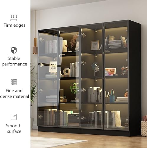 Miniatura 5 de FAMAPY Vitrina con puertas y luces de cristal, estantes de almacenamiento de 4 niveles, diseño emergente, vitrina de trofeos para coleccionables,
