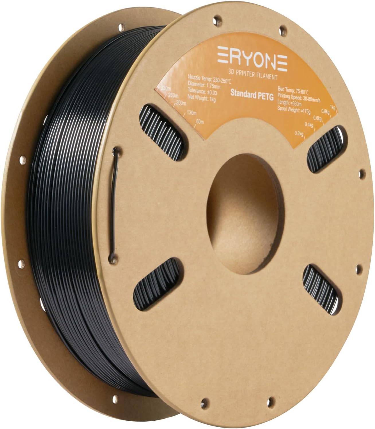 ERYONE PETG Filament for 3D Printer, 1.75mm +/-0.03mm, 1kg(2.2LBS)/Spool, Black