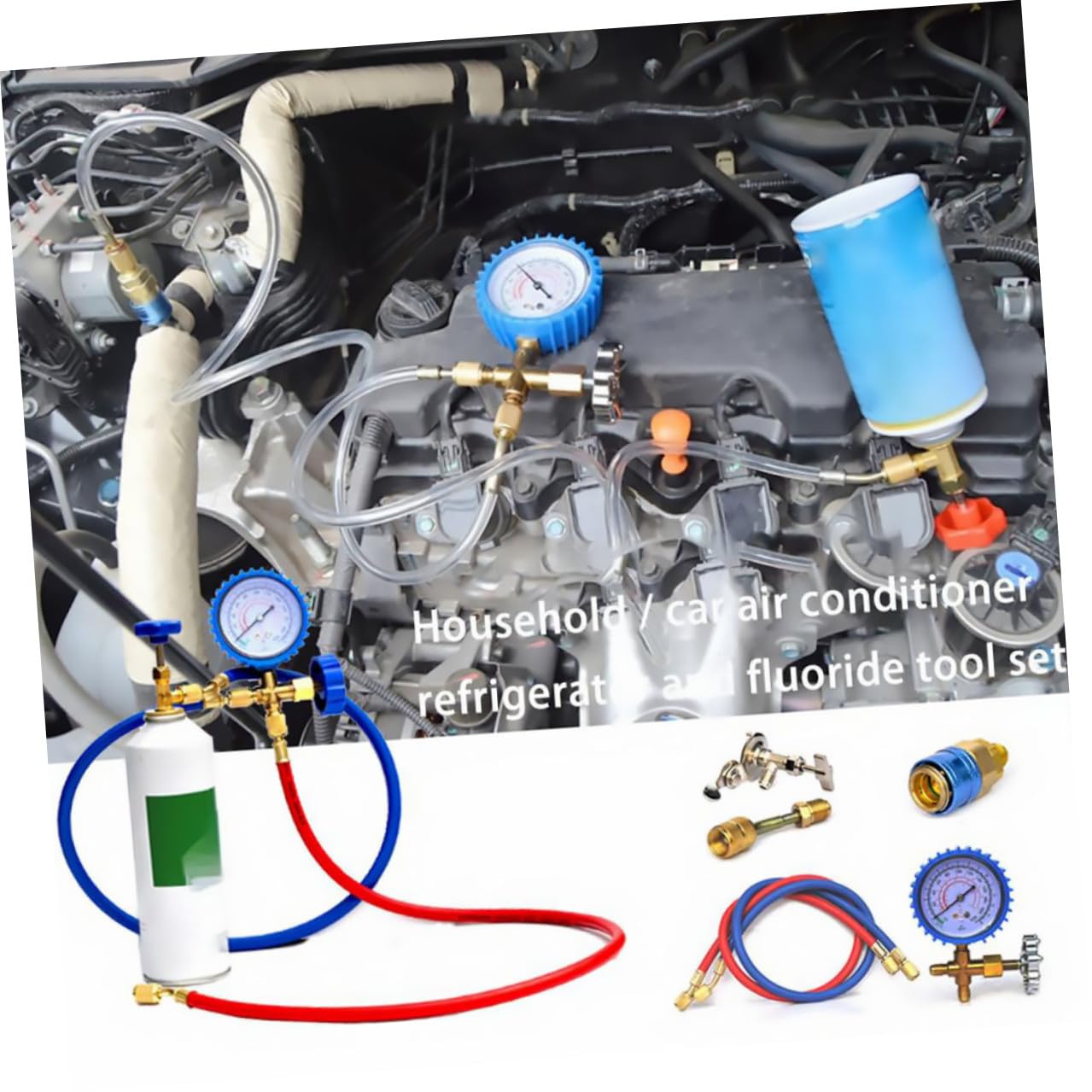 Ciieeo Automotive Ac Pressure Gauge Manifold Hose Set Tool with Silicone Oil Sleeve for Car Ac Maintenance Random Color