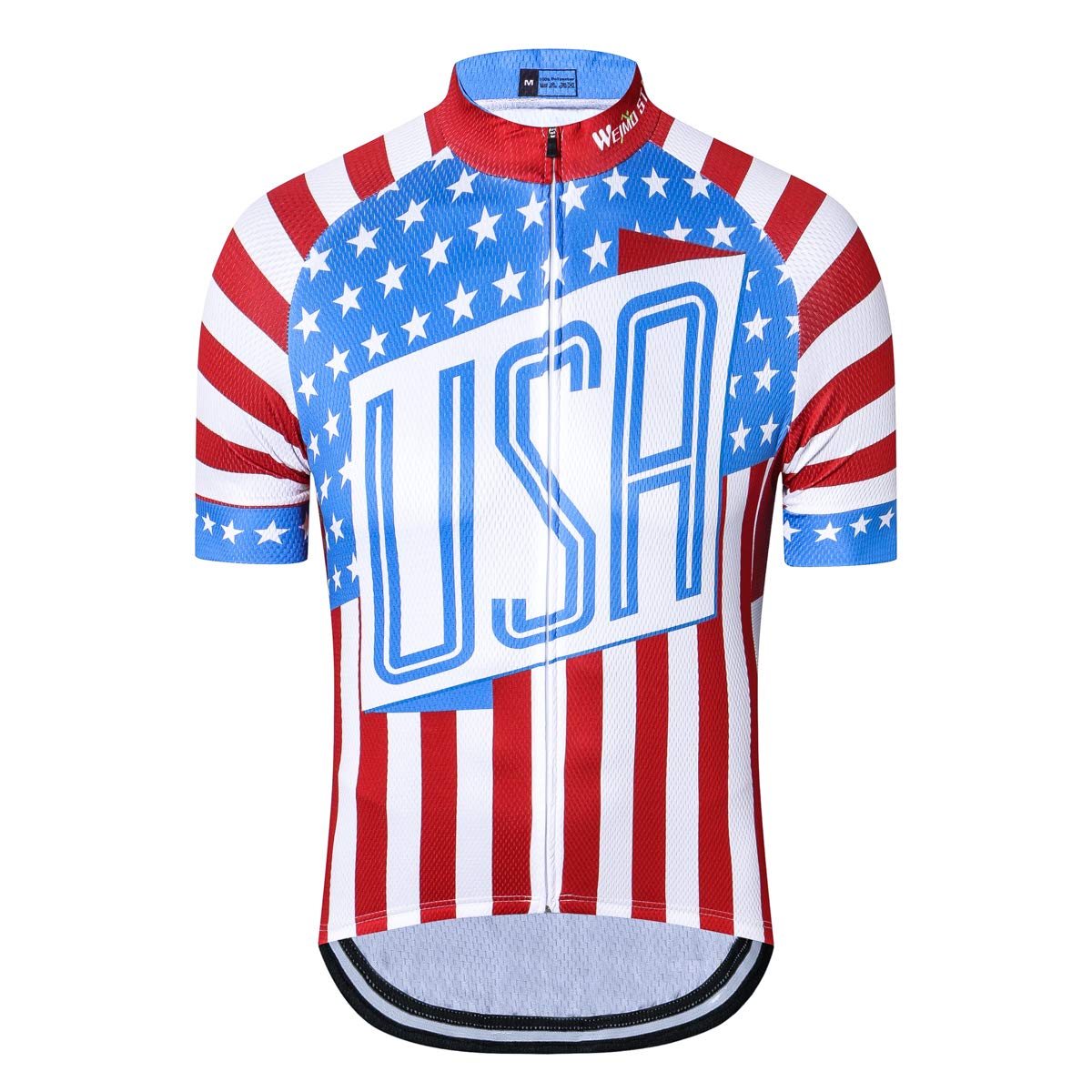 Cycling Jersey Short Sleeve USA Style Bike Tops with Pocket Reflective Stripe