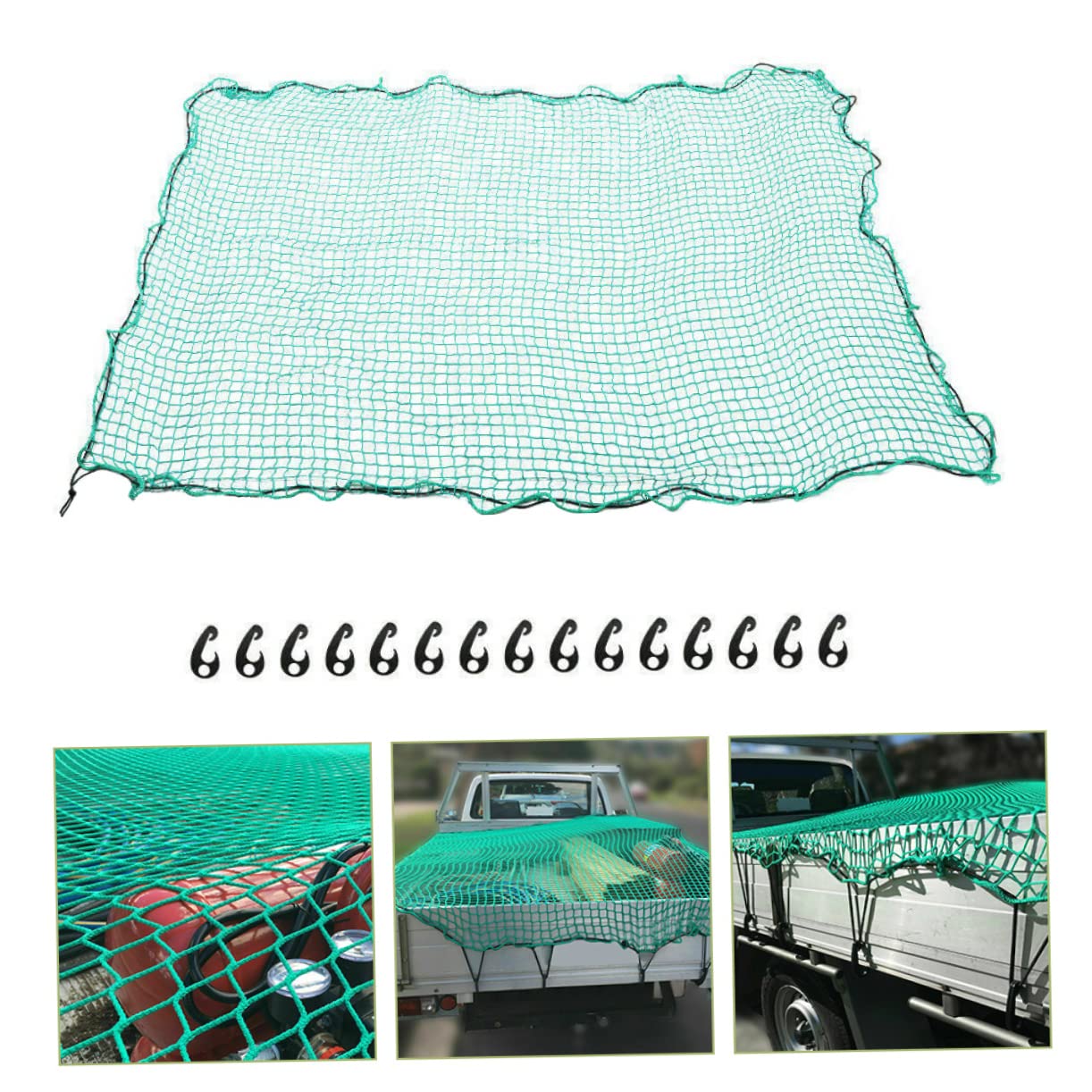 Mikikit Rete Cargo per Camion e Pickup Rete Resistente Nylon con Ganci e Corda Fissaggio per Trasporto Sicuro Carichi e Accessori per