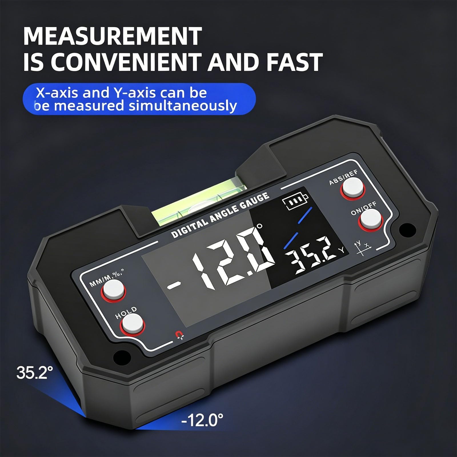 Medidor de inclinación digital compacto para paradas nocturnas, herramienta de lectura de viales de burbujas con resolución de 0.1° para controles de configuración de estacionamiento durante